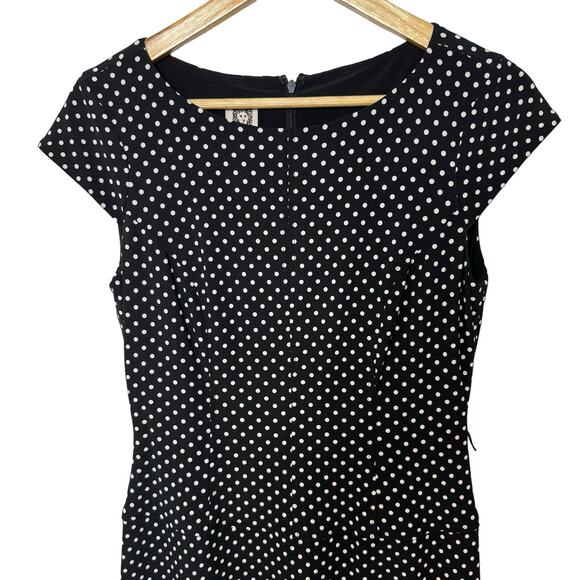 Anne Klein Polka Dot Dress Women’s Size 4 Drop Waist Black Career Midi Knee - Picture 3 of 10